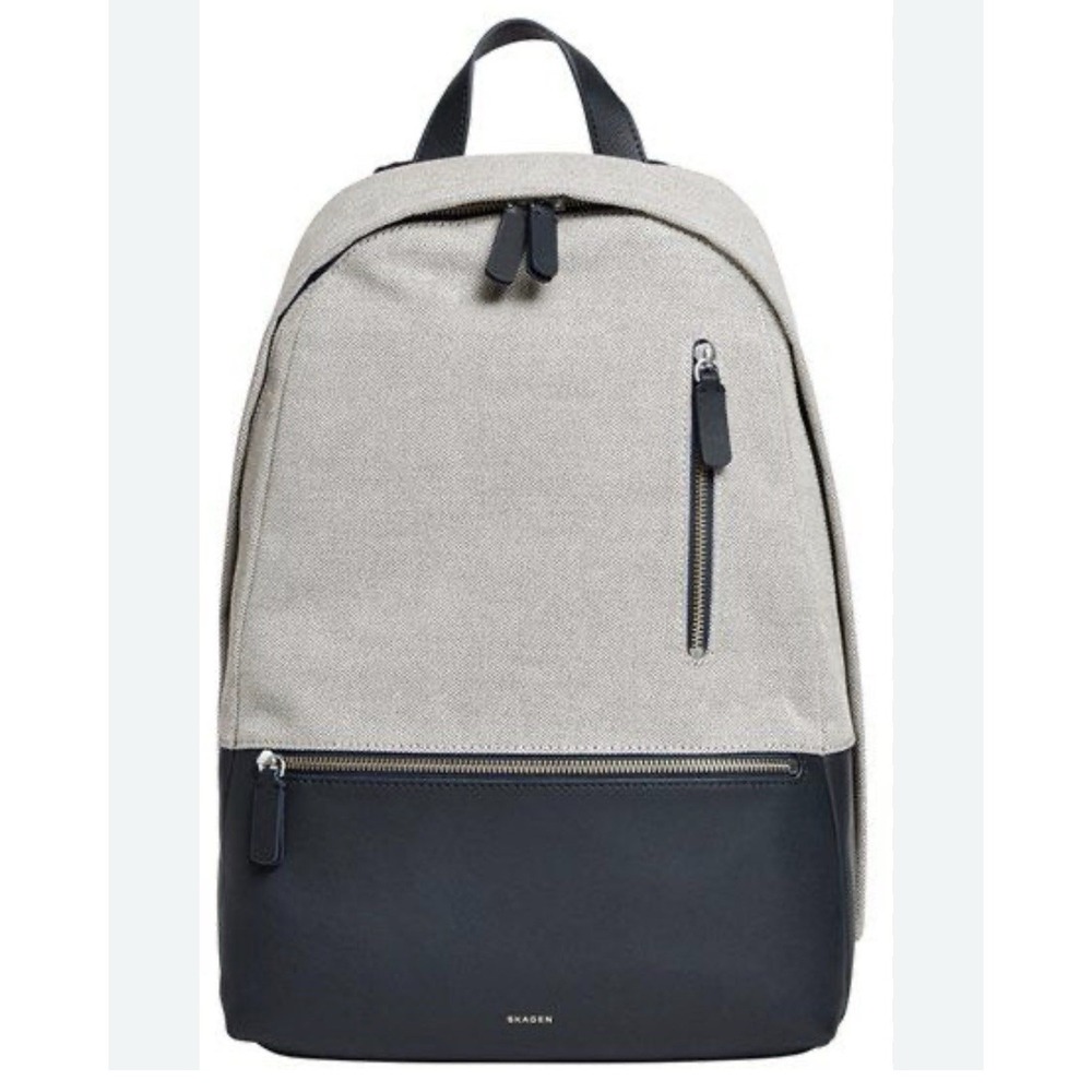 Skagen Kroyer backpack gray herringbone With Blue Leather